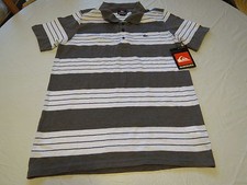 Men's Quiksilver bolt polo shirt smoke Size S small SM stripe surf skate NWT