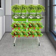 Garden Shelf Flower Pot Display Rack 4 Tier Light Green Plant Stand With Wheels