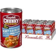 Campbell's Chunky Hearty Bean Soup with Ham 19 oz Pack of 12 Cans