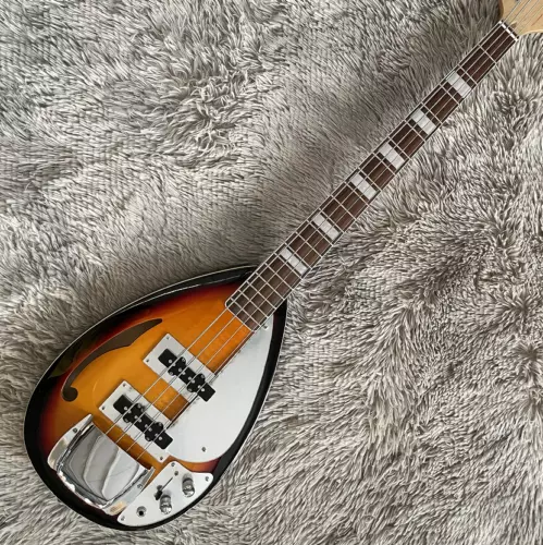 Custom Water Drop 4-strings Electric Bass Guitar Sunburst Semi Hollow Body Bass