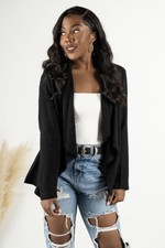 Waterfall Linen Blazer Black
