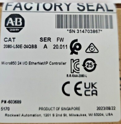 2080L50E24QBB Allen-Bradley 2080-L50E-24QBB Micro850 24 I/O EtherNet Controller