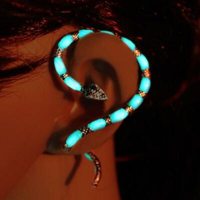 Glow in Dark Silver Snake Ear Stud Cuff Wrap Earring - Fashion Gothic Punk- New