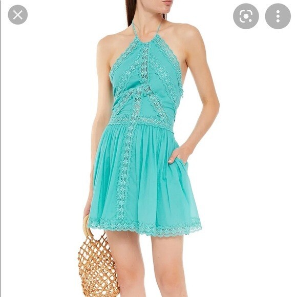 NUEVO CON ETIQUETAS CHARO RUIZ IBIZA Kim hermoso algodón turquesa ligero vestido de playa XS