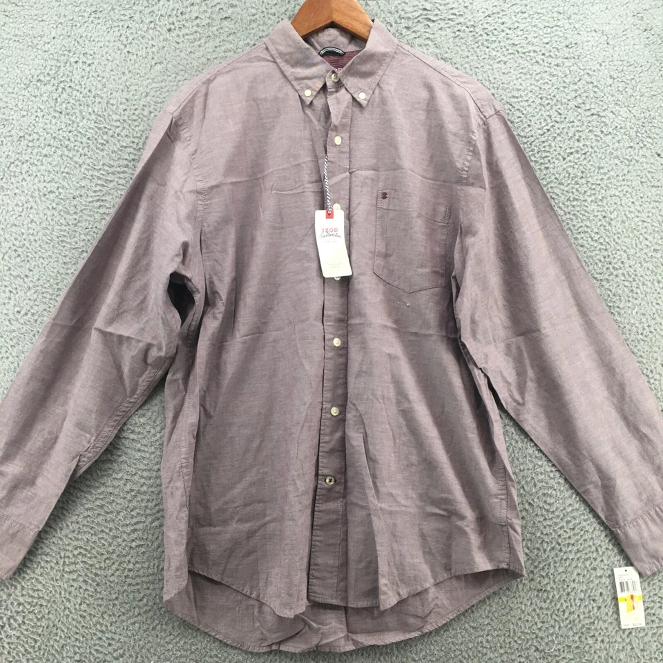 Camisa de Vestir Izod Saltwater Newport Oxford Para Hombre Mediana Rosa Con Botones NUEVA Foto 2 de 4
