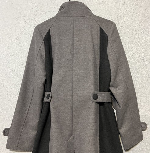 High Line Jacket Gray Black Button Up Pea Coat Lined Insulated Belted Women S - Picture 5 of 12