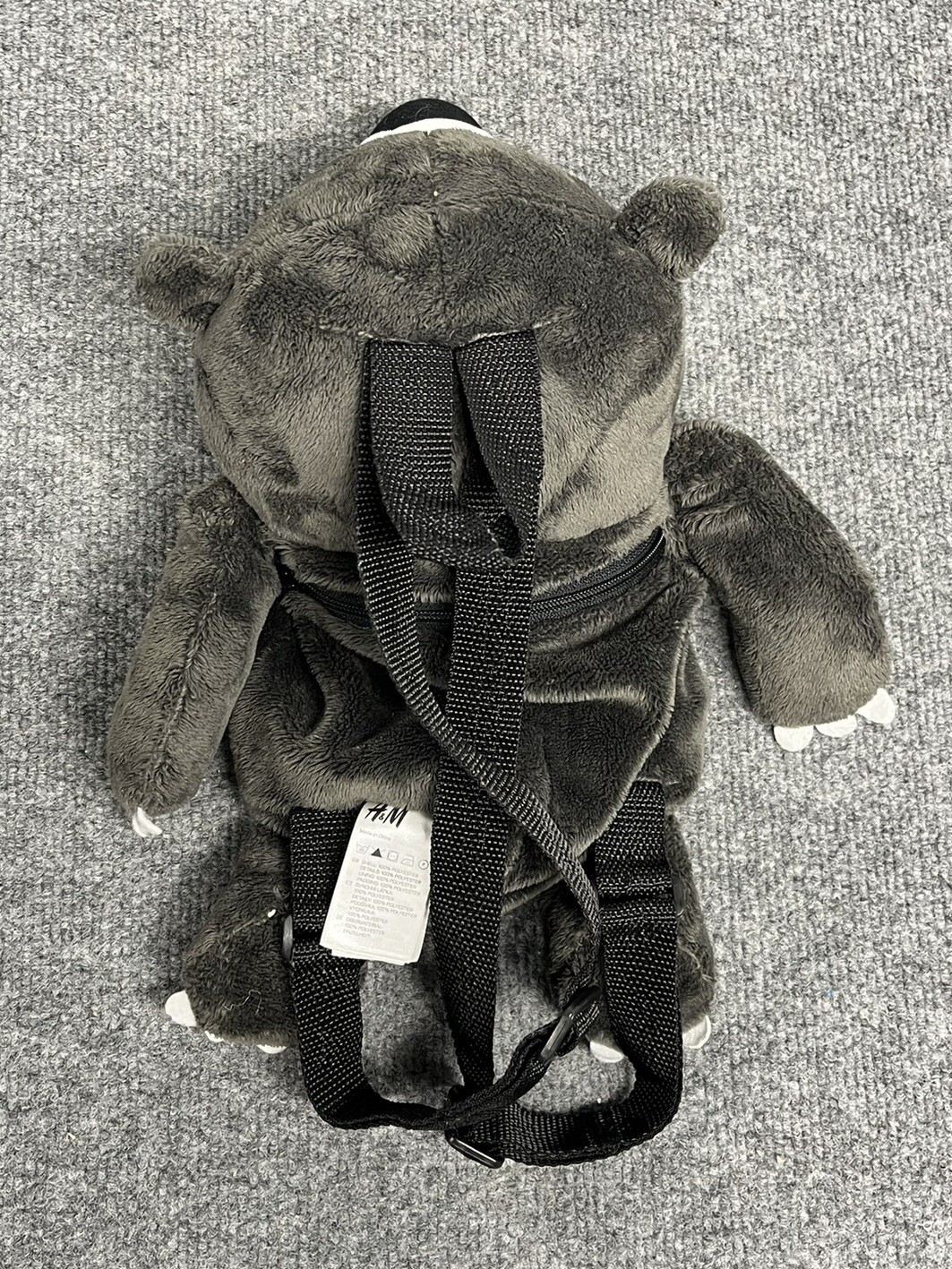 H&M Teddy Bear Plush Zipper 14" Backpack Black Gray thumbnail 2