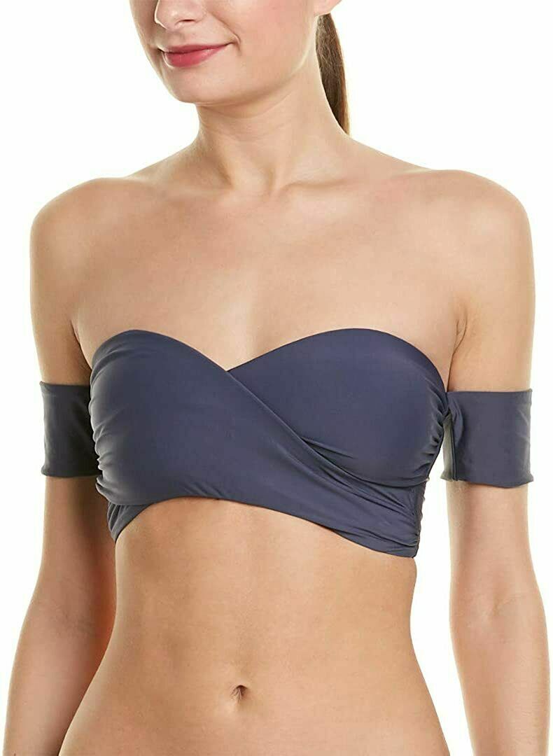 PilyQ BLUE Poseidon Layla Off Shoulder Bikini Swim Top, US Small