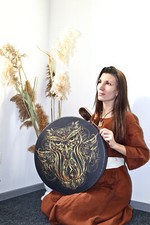 Vegan shaman drum "Owl Soul", deep bass healing sound, viking frame drum 20’’