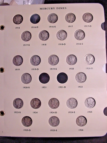 1916-1937-P-D-S MERCURY DIME STARTER SET 49 DIFFERENT G-XF IN ALBUM PAGES NICE