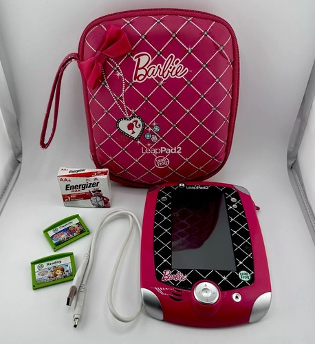 Leap Frog Leap Pad 2 Explorer Barbie Bundle 2 Cartridges Carrying Case Wire 4AA - Picture 1 of 18
