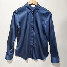 Lilysilk Shirt Womens Small Blue Silk Stretch Concealed Button Placket NWOT