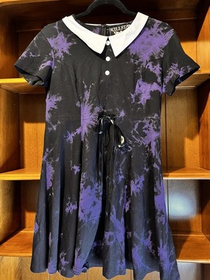 Black and Purple Fast Tie Dye Skater Dress by Killstar Size Large Goth Punk