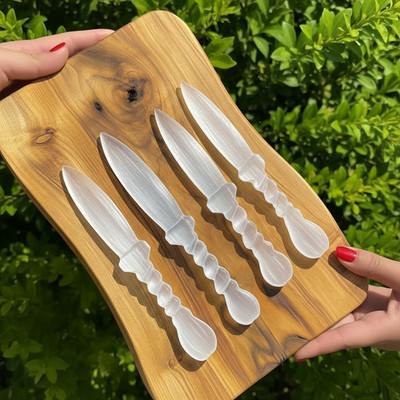 XL Selenite Dagger Wand   Reiki Energy Cleansing Crystal Sword Knife Display