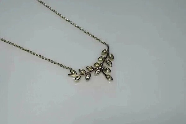 Alternate view of Round Cut White Moissanite Leaf Necklace Pendant 14k Yellow Gold Plated