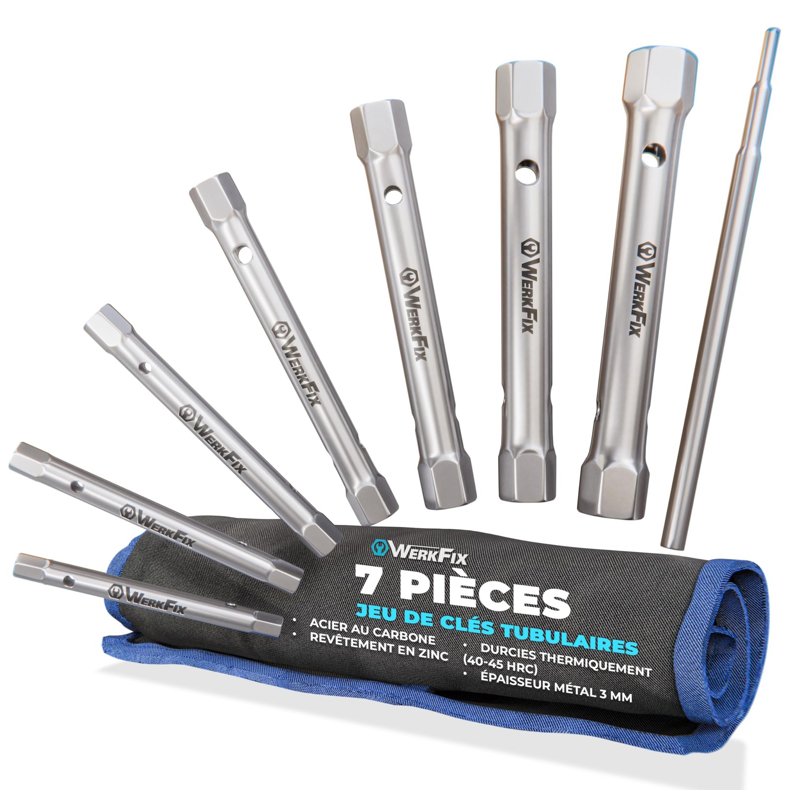 Clés tubulaires de 6 à 19 mm WERKFIX avec profil douille hexagonale profond