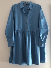 ANN TAYLOR LOFT M LONG SLEEVE FLUTTER DRESS BLUE  NWOT