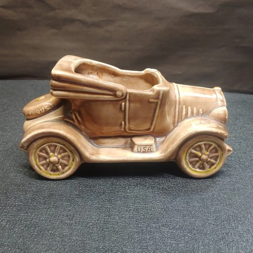 Vintage McCoy 9.5" Art Pottery Brown Convertible Roadster Car Planter Vase