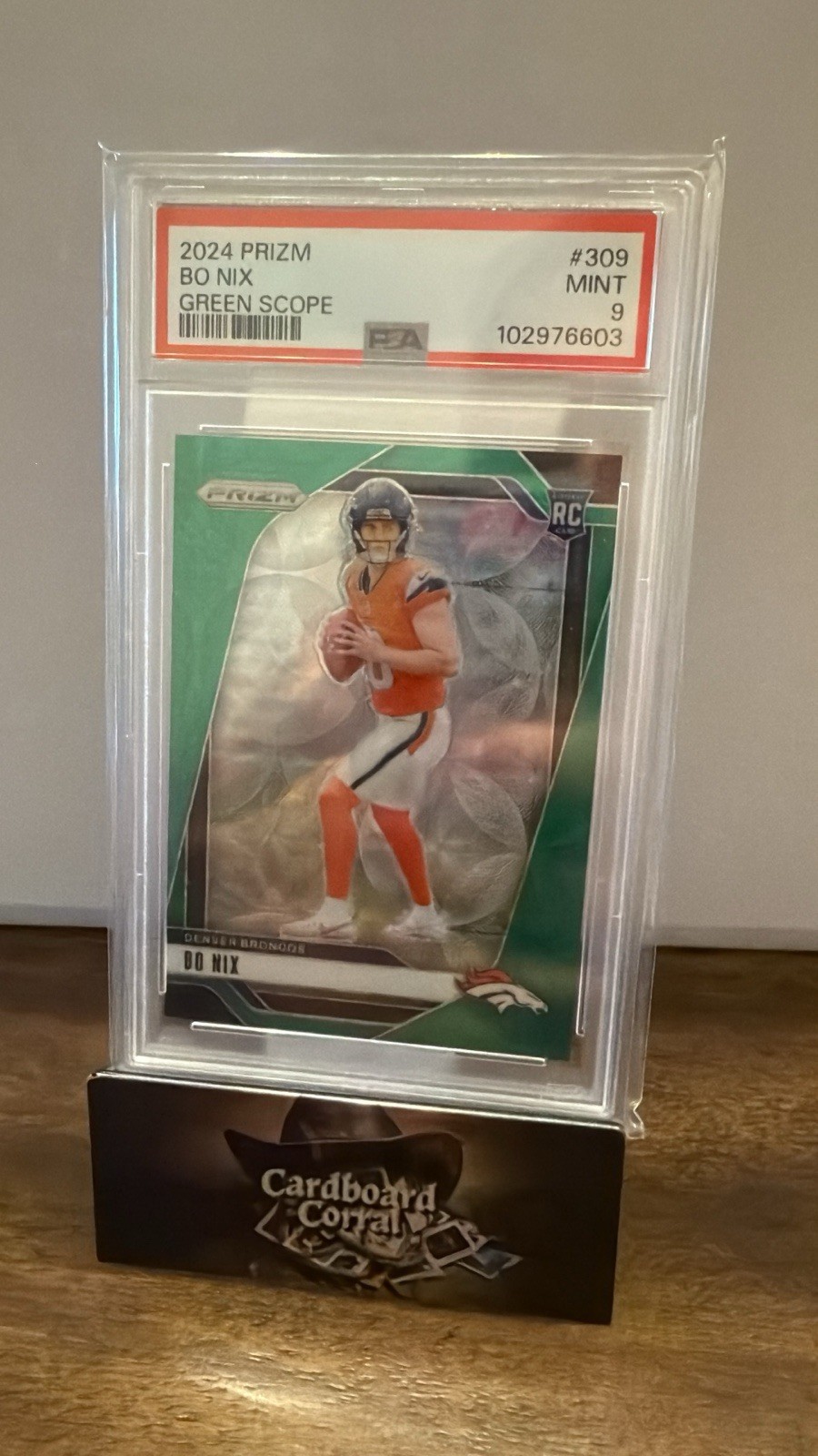 2024 Panini Prizm Rookies Bo Nix #309 Green Scope Prizm /75 (RC) PSA 9