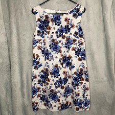 New Look Women's Dress Sleeveless Floral White & Blue Mini UK 12 Summer Spring