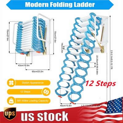 Attic Ladder Wall Mounted Ladder Folding Stairs 12 Steps Pull Down Ladder