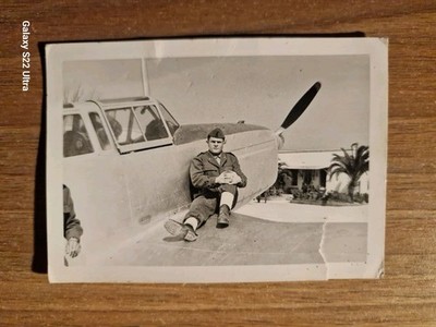 21231. Military Man Aviator Pilot Photo on Airplane Wing to Identify 10.5x7.5