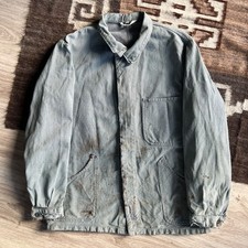 Vintage French Workwear Jacket Distressed Paint Stains Chore Faded Green XL 54