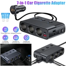 3-Socket 12V Car Cigarette Lighter Splitter 4 USB Charger Outlet Power Adapter