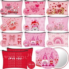 20 Pcs Valentine's Day Makeup Bags Bulk with Compact Mirrors Round Pocket Mirro
