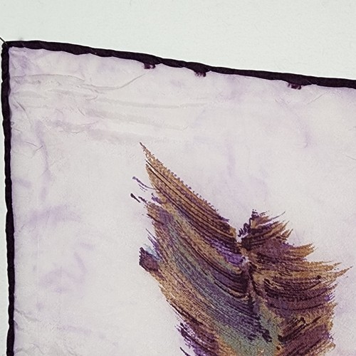 Silk Chiffon Weight Scarf 30" Square Lavender Purple Brown Floral - Picture 3 of 7