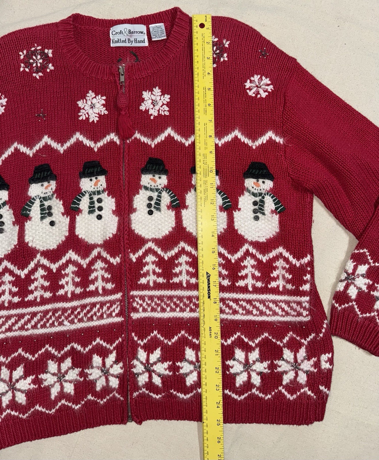 RARE & HTF Vintage Croft & Barrow Hand Knit Cardigan Sweater Angora Snowman L image 8