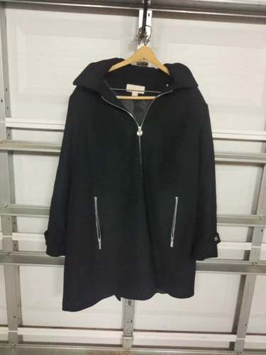 Cappotto Michael Kors donna più 3X nero full zip misto lana con cappuccio