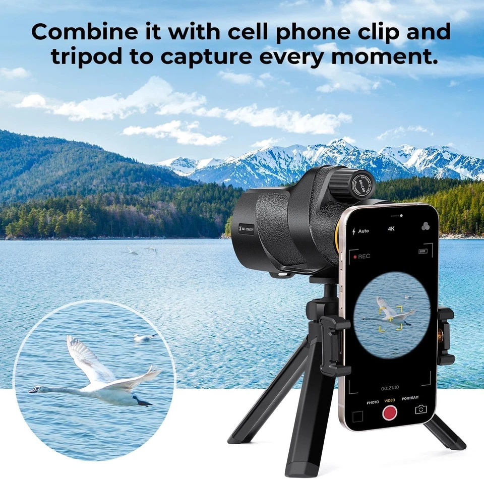 12X50 HD Waterproof Monocular w/ Tripod & Phone Holder – BAK4 Lens - Image 3 of 4