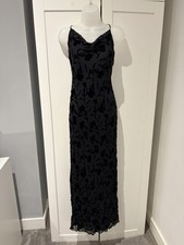 Vintage 90s Devore black velvet cowl neck maxi evening whimsigoth dress size 14