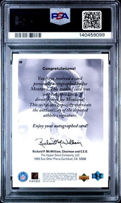 JOE MONTANA 1999 Upper Deck Authentics Signatures #JM PSA 9 MINT