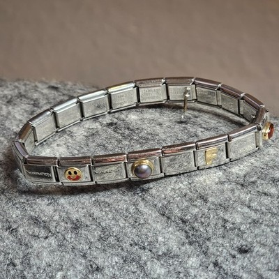 Nomination Armband Steel mit 7 Modulen - Gold Buchstaben Smiley Perle ca. 17cm