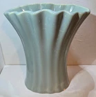Bauer Pottery Vase, Seafoam Green, Ribbed Design, Ruffled Rim