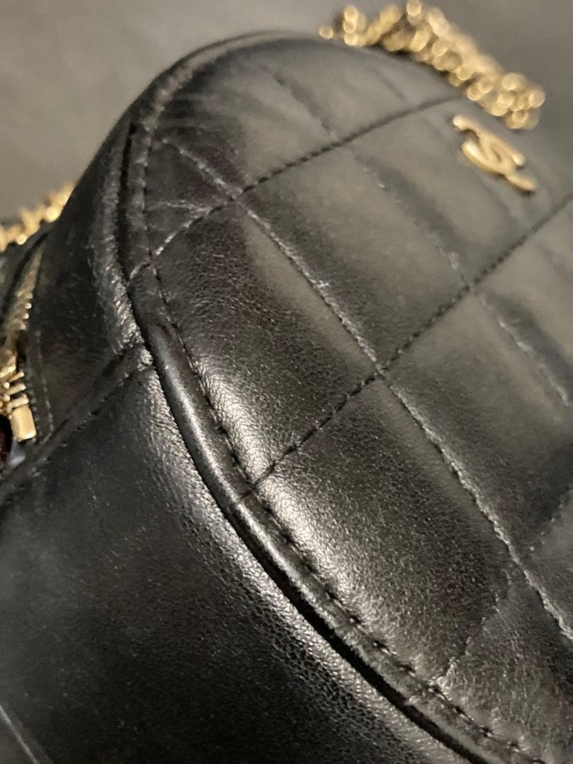 CHANEL Round Shoulder Bag Black Quilted Lambskin Leather Gold Chain CC Logo Auth image 7