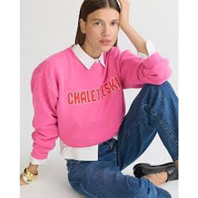 J. Crew Heritage Fleece Chalet de Ski Graphic Sweatshirt in Regal Rose Size XL