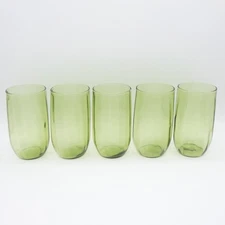Vintage Olive Green 4.75" 12 oz. Juice Drinking Glasses Tumblers - Set of 5