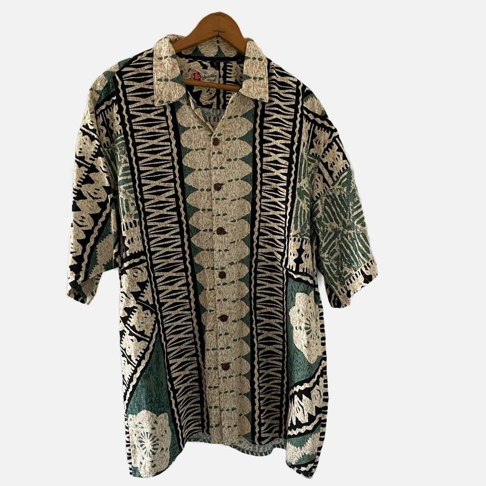 Camisa Hawaiana Hilo Hattie Para Hombres XLG Tiki Luau Algodón Manga Corta Abotonada EE. UU. Foto 3 de 4