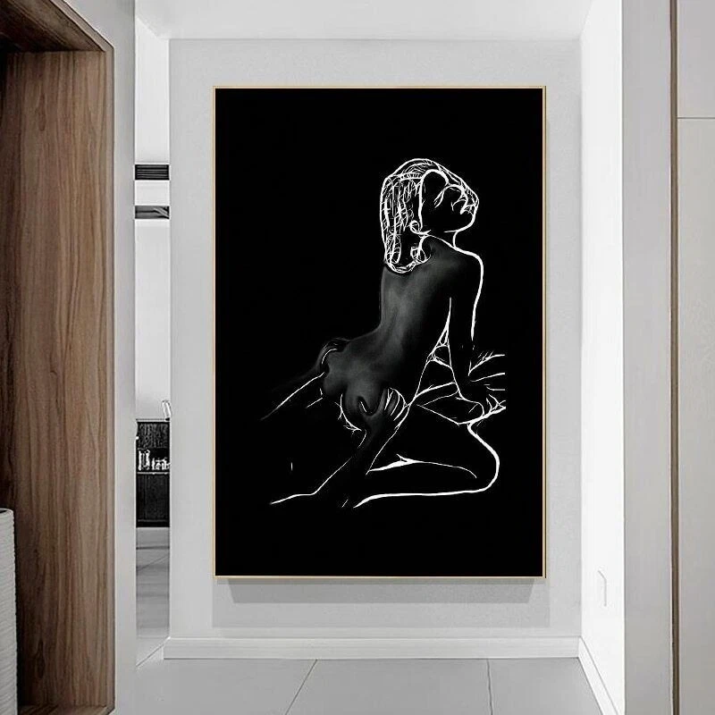 Póster arte de pared sexy para pareja en blanco y negro para hombre lienzo pintura mural de pared Foto 4 de 4