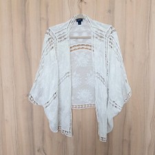 Embroidered Lace Crochet Kimono Duster S White Cotton Floral Boho Festival