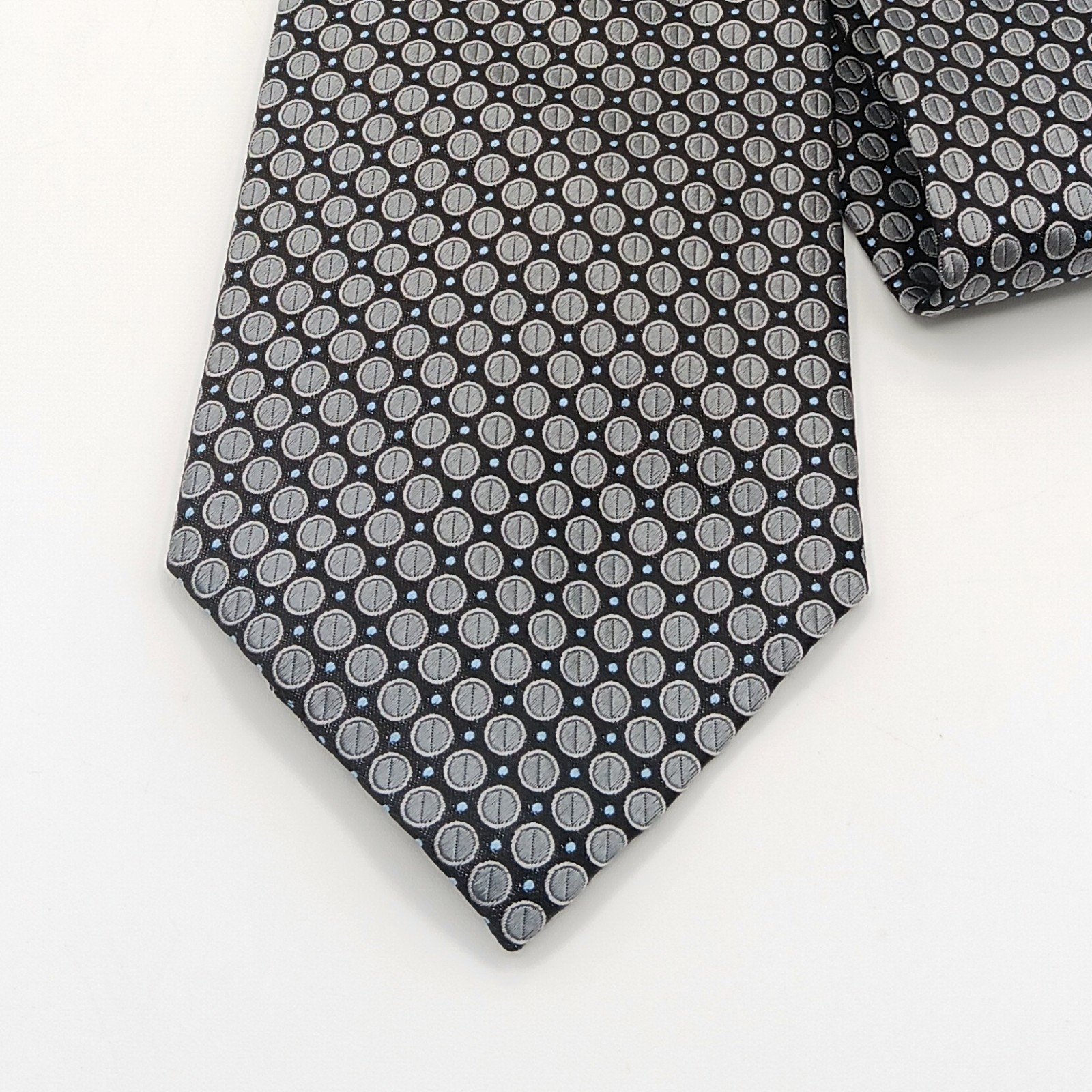 Jones New York Silk Tie Mens 60” Gray Blue Geometric Circle Designer Wide New