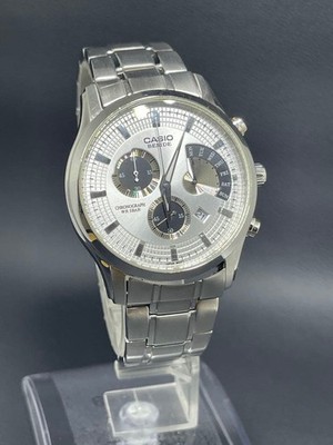 Casio Beside Chronograph Bem-501 Silver Mens Wristwatch Japanese Quartz Battery