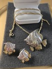 Vintage Fish Necklace and Earring Set Gold & Silver Tone Fish Pendant Necklace — photo 3