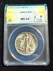 1940 S WALKING LIBERTY ANACS MS 64