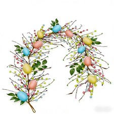 6FT Easter Decorative Garland with Pastel Eggs, Berries and Green Leaves, Spr...