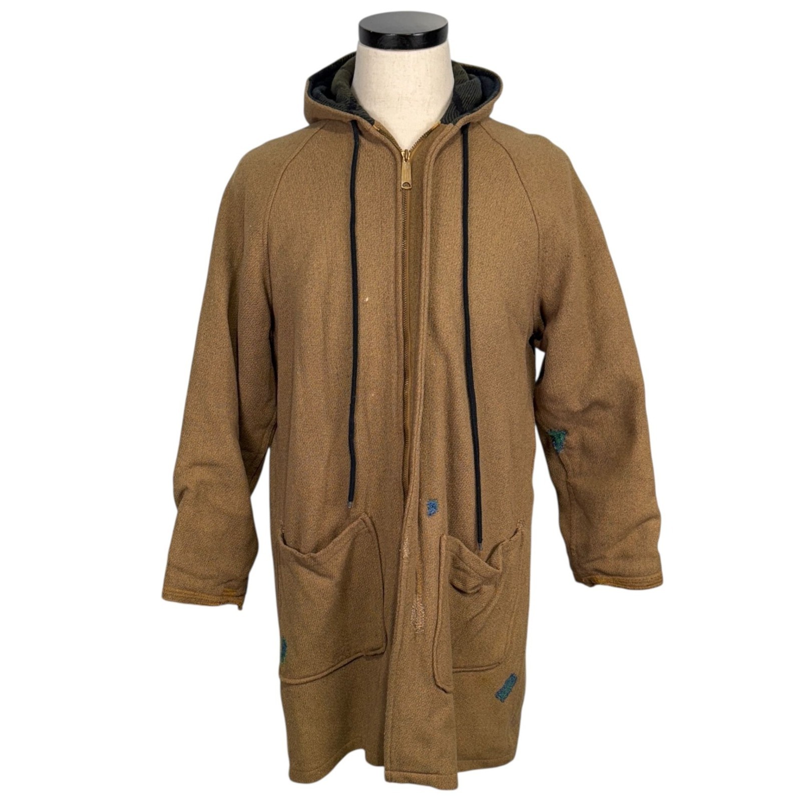 Rare 1950s Woolrich Mens Hooded Wool Coat With Plaid Lining Brown Size M