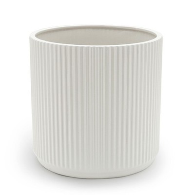 Retailer Basics 10-inch White Fluted Ceramic Round Planter Pot Drainage Hole